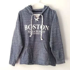 Vineyard Authentic Vintage Crew Boston Mass Hoodie Pocket Steel Grey Blue Small